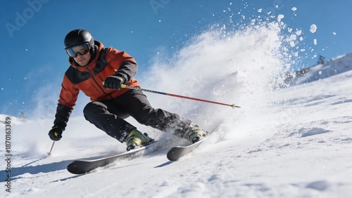 Wallpaper Mural Thrilling downhill skiing adventure on snowy mountain slopes Torontodigital.ca