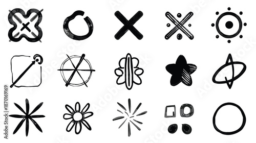 Collection of various geometric shapes and symbols in black