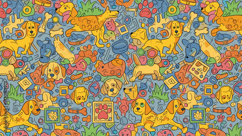 Colorful whimsical illustration of various animals and objects in a playful chaotic scene with no background