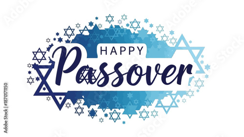 Happy Passover Greeting with Star of David Symbols and Blue Ombre Background