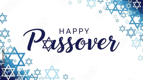 Happy Passover Greeting with Decorative Star of David Symbols and Festive Blue Accents