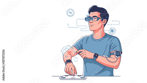 Man Wearing Smartwatch and Fitness Tracker.