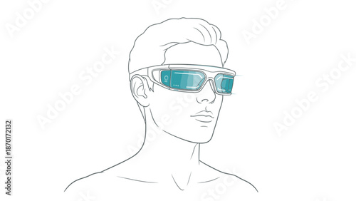 Man Wearing Futuristic Virtual Reality Glasses.