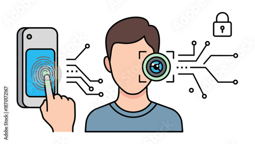 Man with Facial Recognition Scanning Technology.