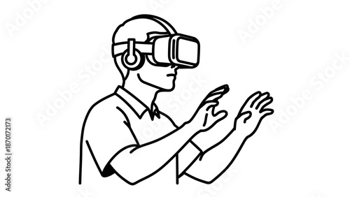 Man Wearing Virtual Reality Headset Interacting 1.