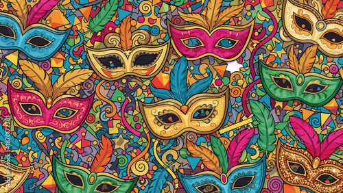 Vibrant colorful mardi gras masks in various styles and designs