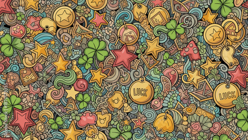 Colorful whimsical illustration of stars moons and planets on textured background