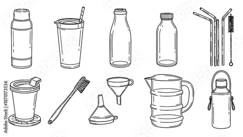 Collection of Hand Drawn Coffee and Tea Accessories.