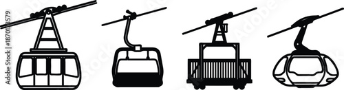Cable car gondola lift transportation system icons on white background