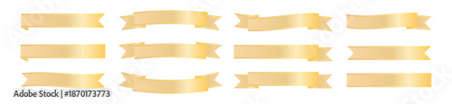 細身でシンプルなゴールド系フラットリボンセット｜横長見出し用バナー素材