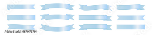ライトブルーのやさしい色味で構成したリボンバナーセット｜ナチュラルデザイン向け