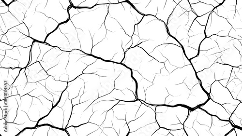 Cracked earth surface with deep black lines and fissures on dry ground