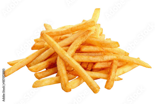 Quadro su tela Generous serving of golden french fries isolated on a solid dark field