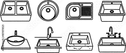 Various kitchen and bathroom sink designs and faucets  plumbing fixtures