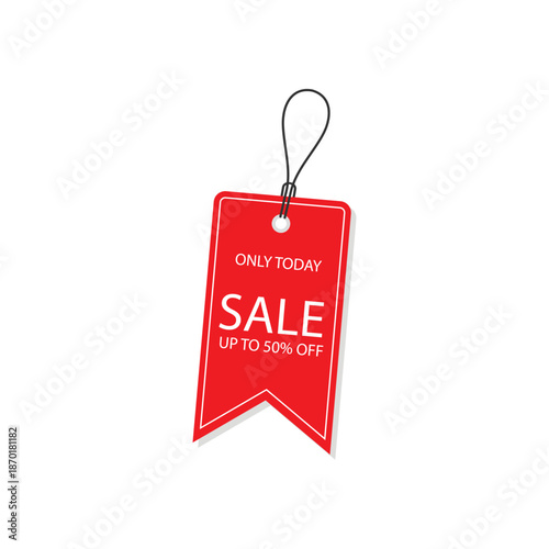 Ribbon style red sale tag up to 50 percent off only today