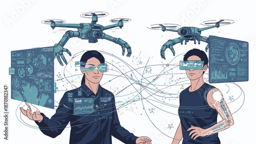 Men Wearing Augmented Reality Glasses.