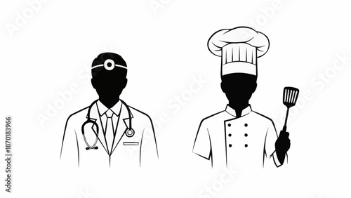 Doctor and Chef Silhouettes Representing Professions.