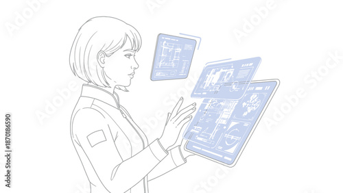 Woman Examining Medical Images on Digital Screens.