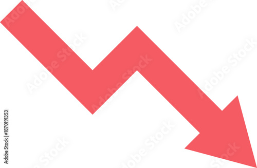 Red Down Arrow Market Crash Icon. Downward Trend Arrow Business Decline Concept. Red Downtrend Arrow Icon