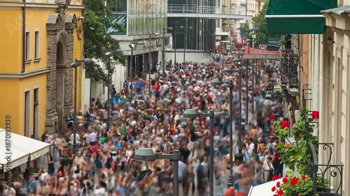Wallpaper Mural Street view of a densely crowded city with buildings and lamp posts Torontodigital.ca