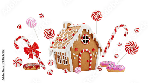 Gingerbread House with Candy and Donuts