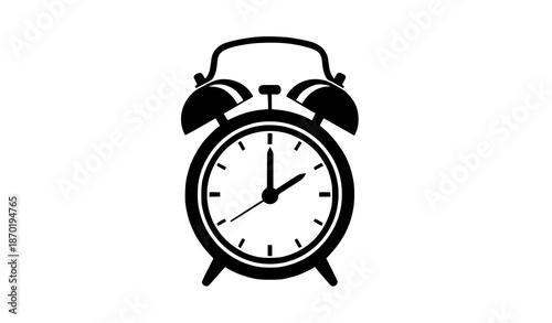 Black Alarm Clock Icon Isolated on White Vector