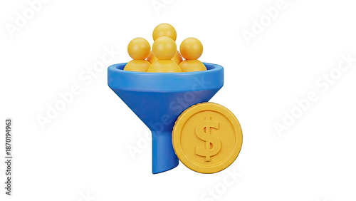 Sales Funnel with People and Dollar Coin