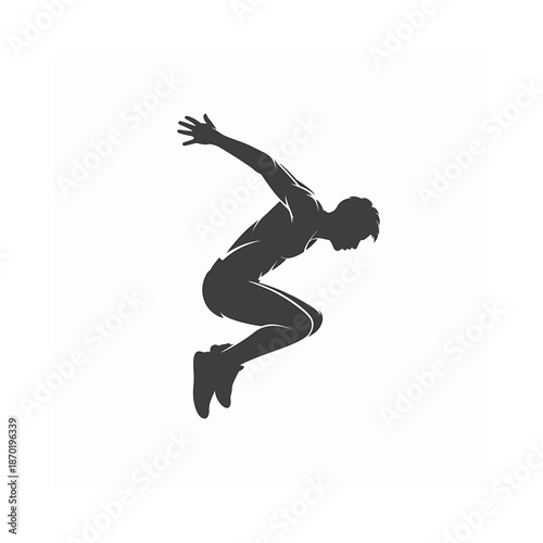 A dynamic silhouette of a person mid air captured in a powerful jumping motion