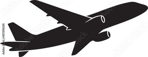 Black Commercial Airplane Taking Off Vector Silhouette isolated PNG with Transparent Background