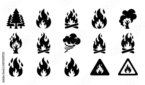 Wildfire Forest Fire Black Symbol Icon Collection