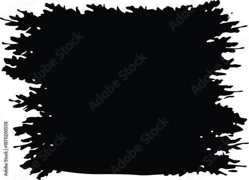 Solid deep black rough textured shape with irregularly jagged and torn edges