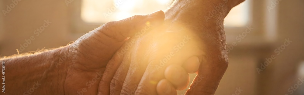 Fototapeta premium Intergenerational Hands Holding in Golden Light