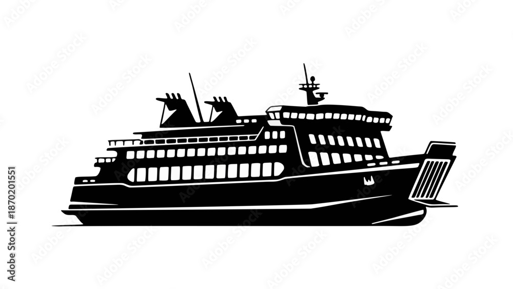 Obraz premium Ferry icon silhouette from side angle flat vector illustration