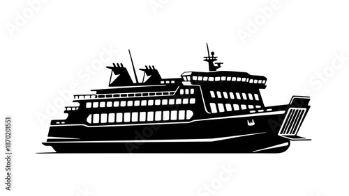 Ferry icon silhouette from side angle flat vector illustration