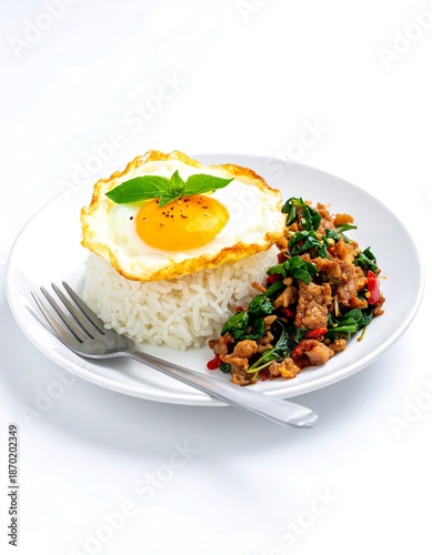 Fried egg on rice with spicy minced meat