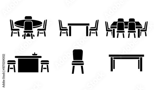 Home Dining Furniture Black Glyph Icon Collection Vector