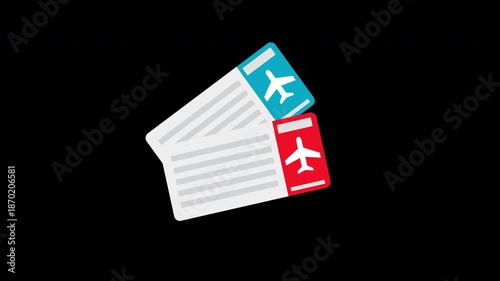 Airplane Tickets Travel Boarding Pass Loop Animation with Alpha Channel
