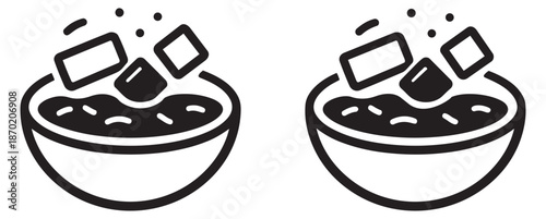 Modern glyph icon illustration of a bowl depicting falling ice cubes for refreshing beverage designs