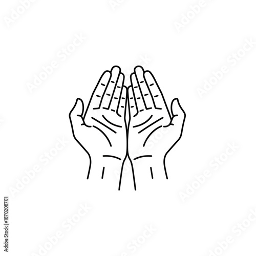 Open Palms Upward Gesture Line Art Symbol Representing Giving Receiving Hope Prayer And Support With Copy Space For Text And Design Elements
