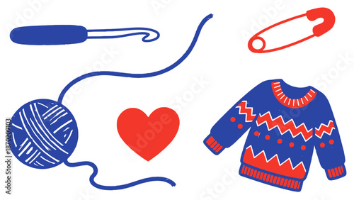 Knitting and Crocheting Essentials with a Cozy Sweater and Heart.