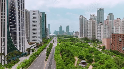 Aerial shot of downtown Songdo, Incheon, South Korea