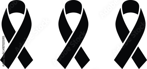 Black awareness ribbon icon set for mourning, remembrance, support and solidarity