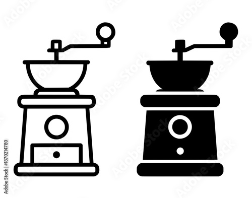 Coffee grinder illustration icon in outline and silhouette style