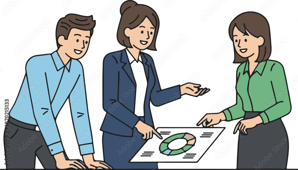 Fototapeta premium Teamwork Business, Collaboration Concept Businesswoman Businessman, Flat Cartoon Illustration Style