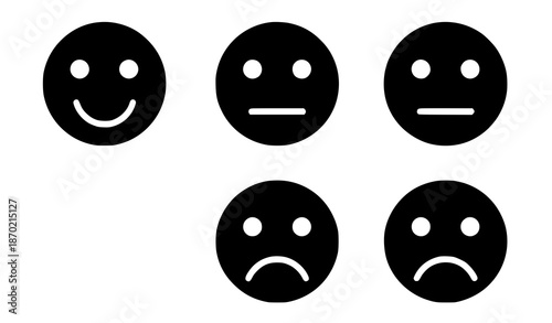 Smile Neutral Sad Face Feedback Black Glyph Icon Set