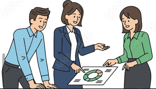 Teamwork Business, Collaboration Concept Businesswoman Businessman, Flat Cartoon Illustration Style