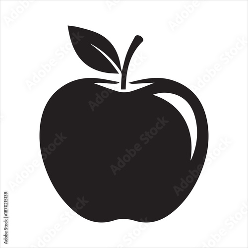 Simple black silhouette of an apple with a stem and a single leaf, ideal for healthy eating concepts Vector