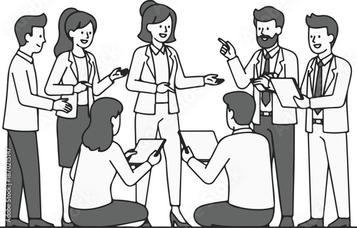 Teamwork Business, Collaboration Concept Businesswoman Businessman, Flat Cartoon Illustration Style