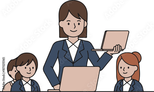 Teamwork Business, Collaboration Concept Businesswoman Businessman, Flat Cartoon Illustration Style