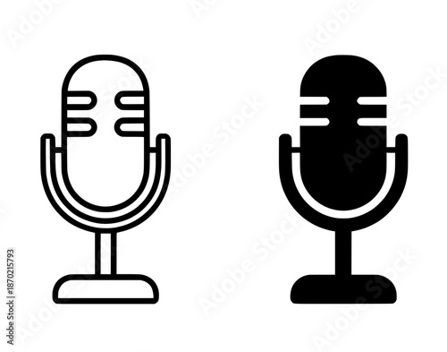 Microphone illustration icon in outline and silhouette style